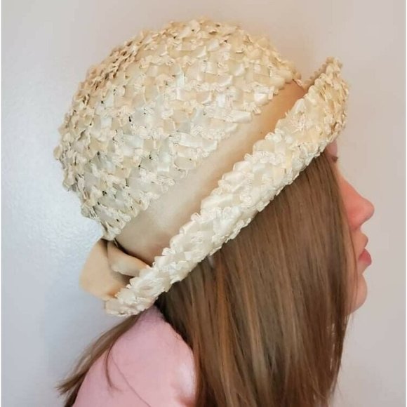 Vintage Union Made Woven Straw Cream Womens Ladies Hat Size 6 - Picture 2 of 8